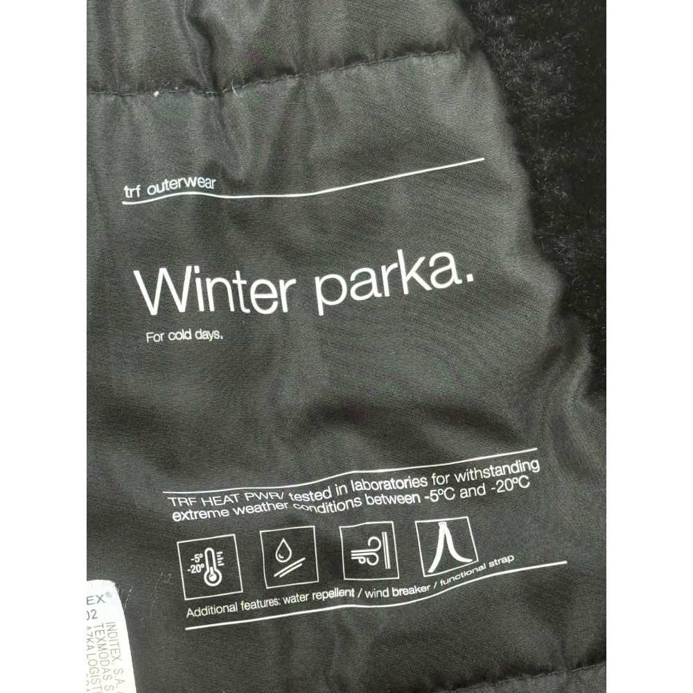 Zara Winter Parka Coat Fur Lined Hooded Jacket Black Warm Womens S - Picture 7 of 11